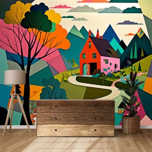 Fotomural o papel pintado pueblo colorido