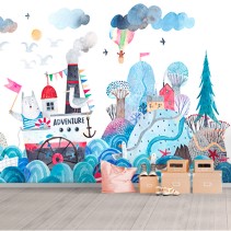Fotomural o papel pintado ilustracion marina barco
