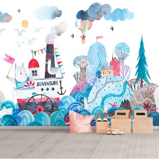 Fotomural o papel pintado ilustracion marina barco Fotomural o papel pintado ilustracion marina barco