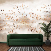 Fotomural o papel pintado paisaje pajaros dorados