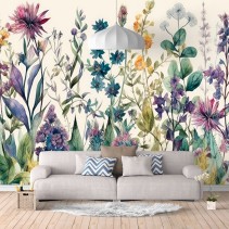 Fotomural o papel pintado flores silvestres bosque colores