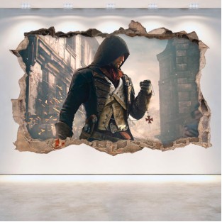 Vinilo agujero pared 3d assassin's creed unity