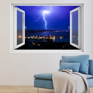 Ventana 3D Rayo en la ciudad costera Ventana 3D Rayo en la ciudad costera