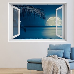 Ventana 3D Luna en la playa Ventana 3D Luna en la playa