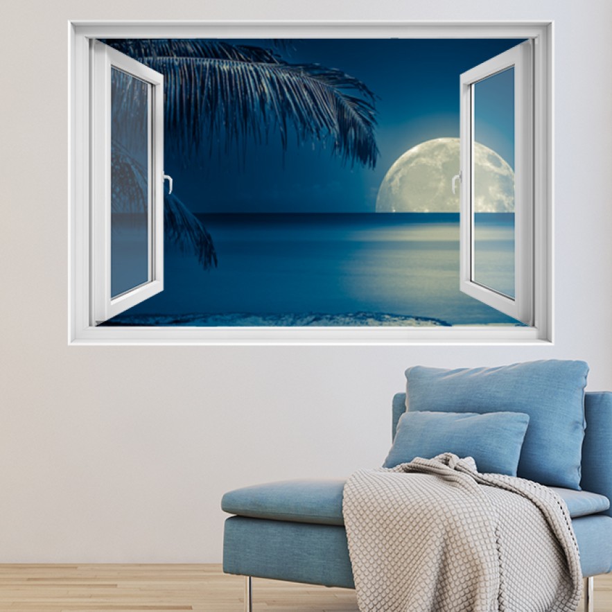 Ventana 3D Luna en la playa