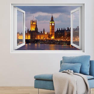 Ventana 3D Big Ben en Londres y río Támesis Ventana 3D Big Ben en Londres y río Támesis