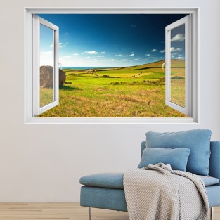Ventana 3D Fardo de paja en el campo Ventana 3D Fardo de paja en el campo