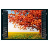 Vinilo ventana 3d árbol otoño