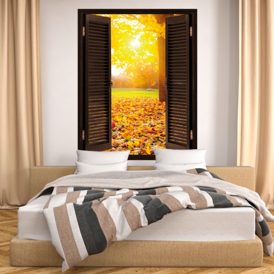 Vinilo efecto ventana 3d árboles en otoño
