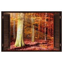 Vinilo efecto ventana 3d árboles otoño