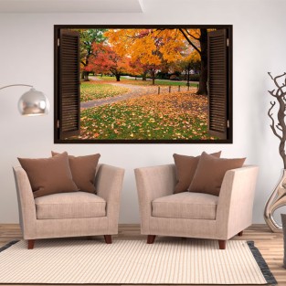 Vinilo efecto ventana 3d parque boston árboles Vinilo efecto ventana 3d parque boston árboles