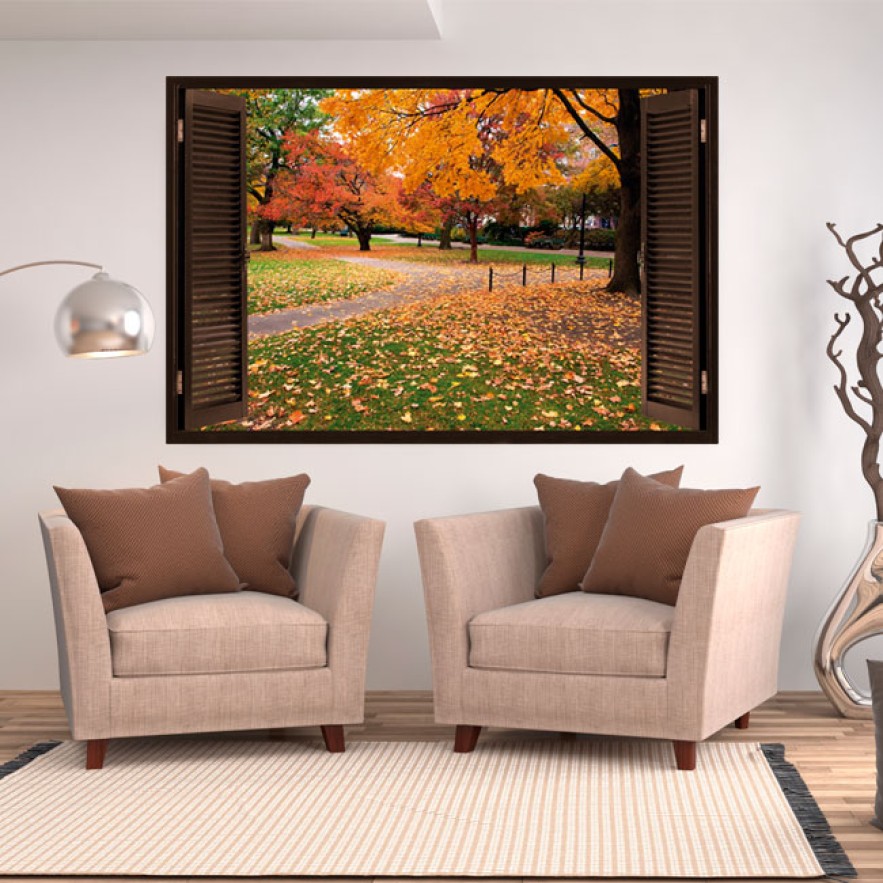 Vinilo efecto ventana 3d parque boston árboles