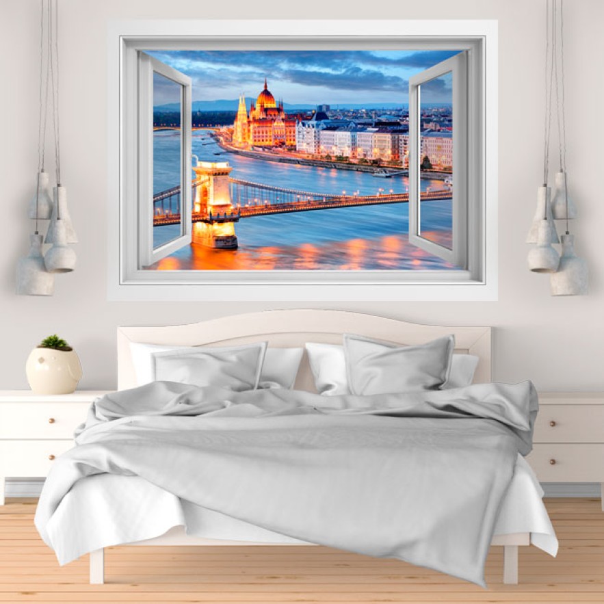 Vinilos ventana 3d budapest puente de las cadenas