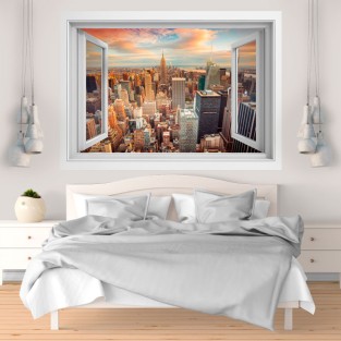 Vinilo ventana 3d nueva york ciudad atardecer Vinilo ventana 3d nueva york ciudad atardecer