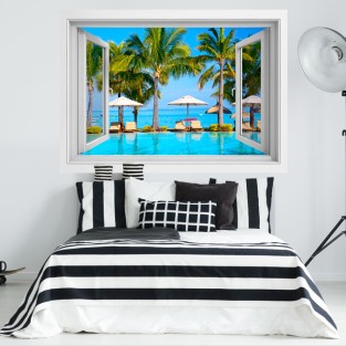 Vinilo ventana 3d playas de isla mauricio Vinilo ventana 3d playas de isla mauricio