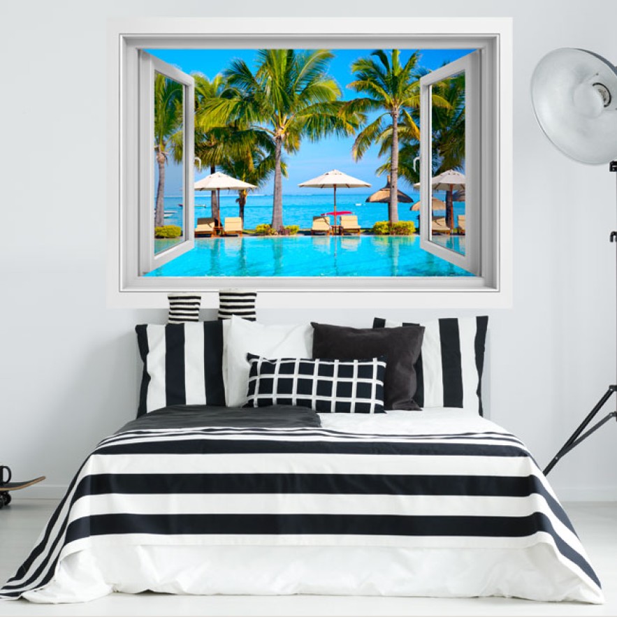 Vinilo ventana 3d playas de isla mauricio