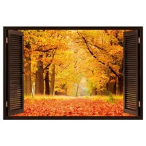 Vinilo efecto ventanas 3d árboles en otoño