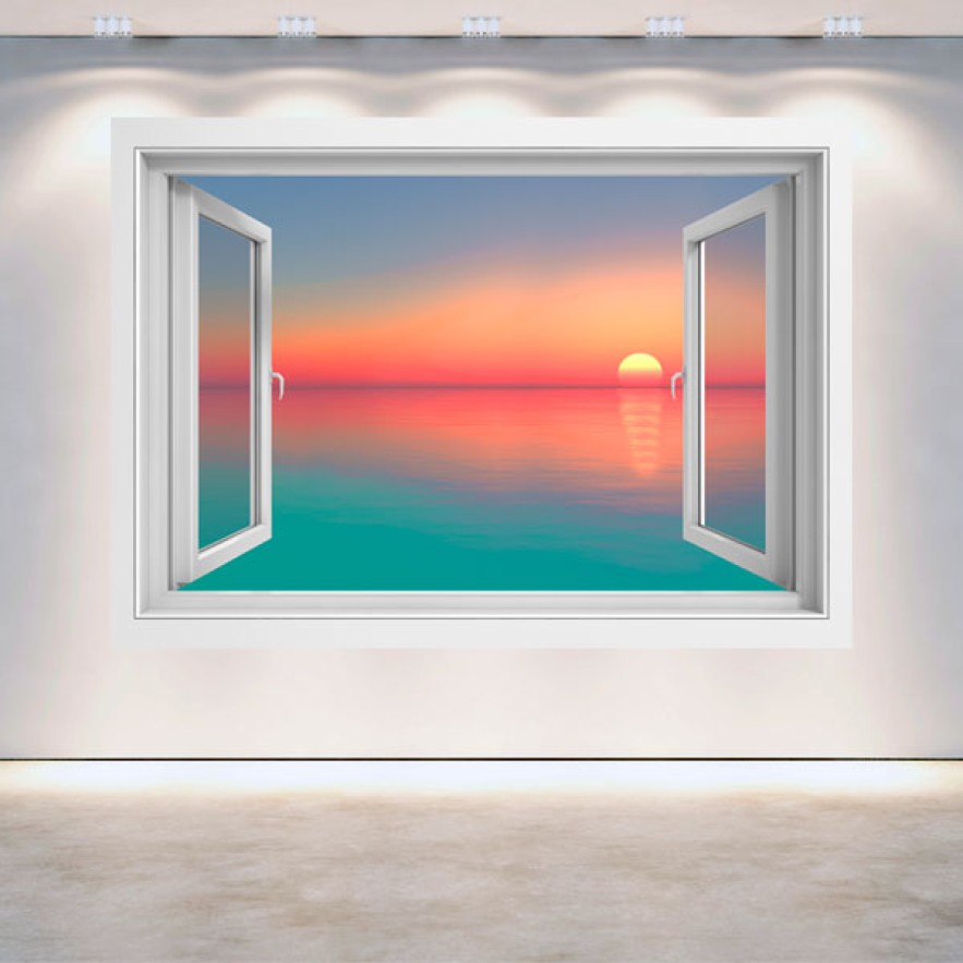 Vinilo ventana 3d atardecer colores