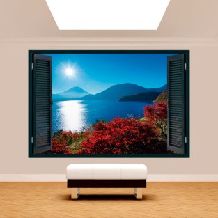 Vinilo efecto ventanas 3d atardecer monte fuji Vinilo efecto ventanas 3d atardecer monte fuji