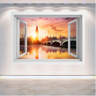Vinilo ventanas 3d big ben london atardecer Vinilo ventanas 3d big ben london atardecer