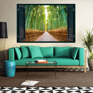 Vinilo ventanas 3d carretera y bambúes Vinilo ventanas 3d carretera y bambúes