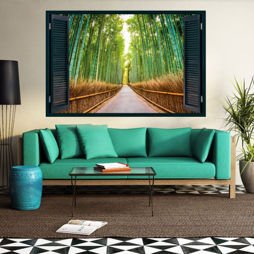 Vinilo ventanas 3d carretera y bambúes
