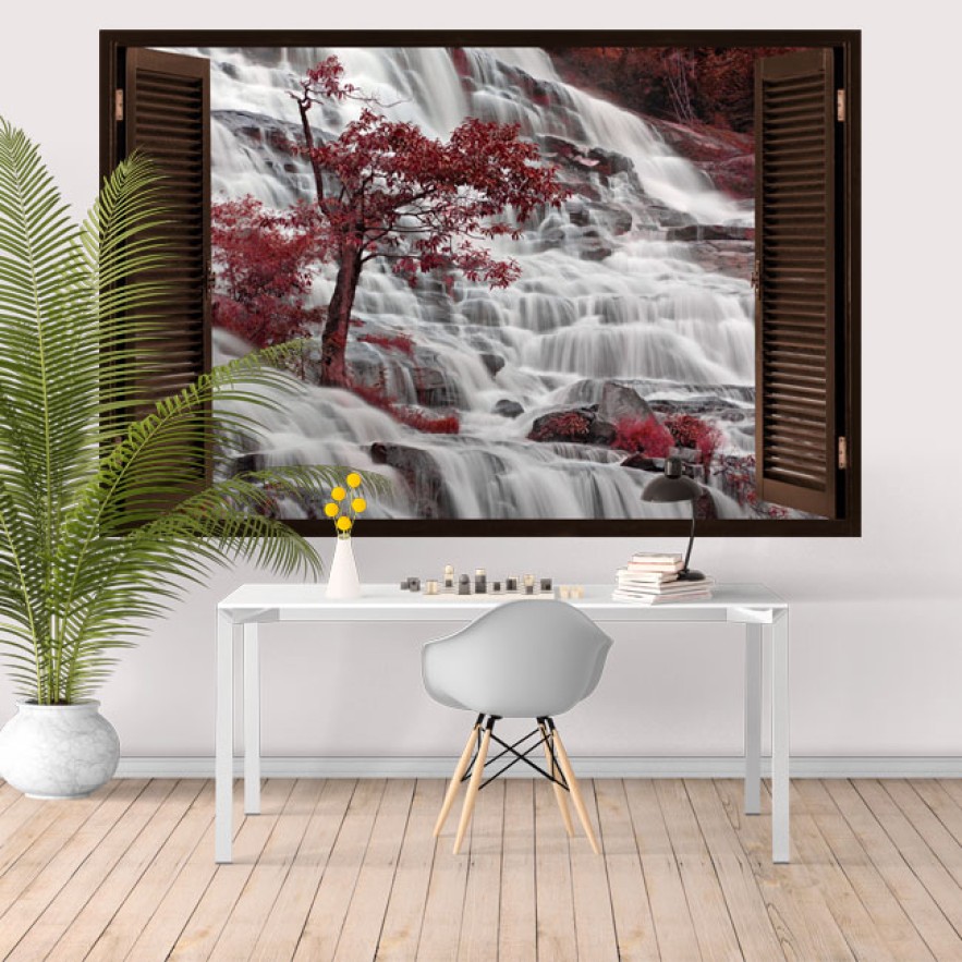 Vinilo ventana 3d cascadas de tailandia