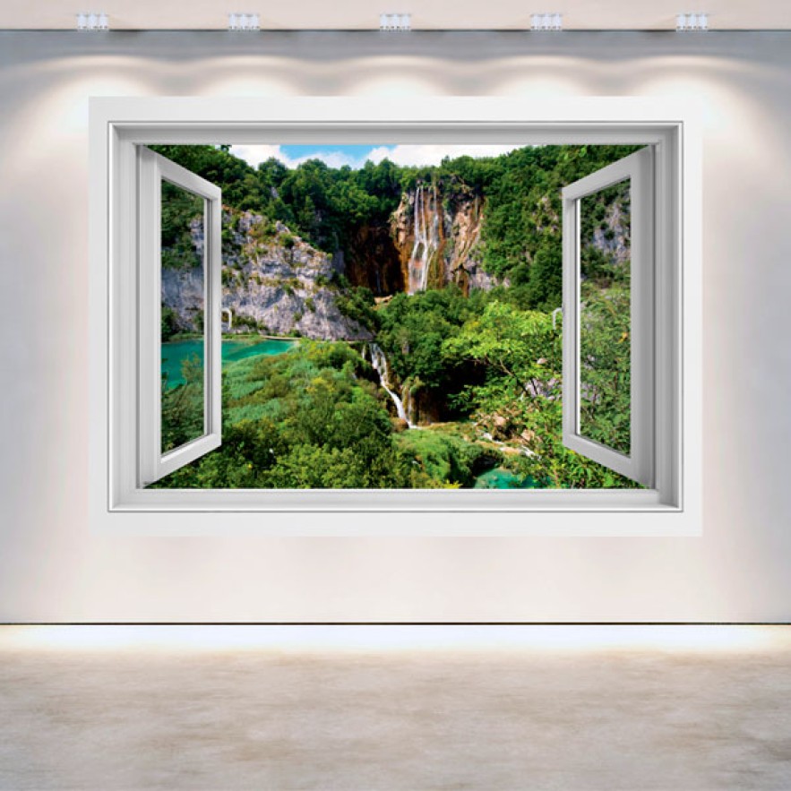 Ventanas 3d cascadas en las montañas