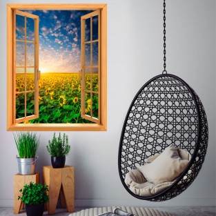 Vinilo ventanas 3d campo de girasoles Vinilo ventanas 3d campo de girasoles