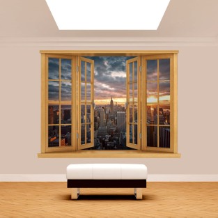 Vinilo ventana 3d manhattan al atardecer Vinilo ventana 3d manhattan al atardecer