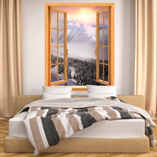 Vinilos ventanas 3d montañas nevadas atardecer Vinilos ventanas 3d montañas nevadas atardecer