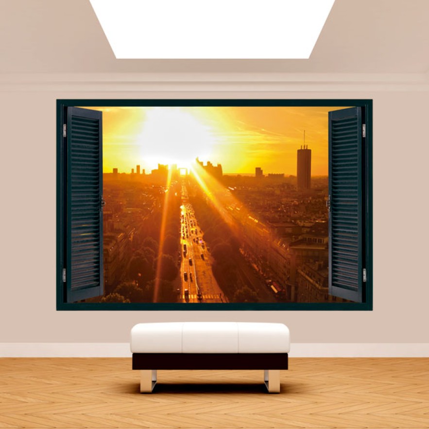 Vinilos efecto ventanas 3d parís al atardecer