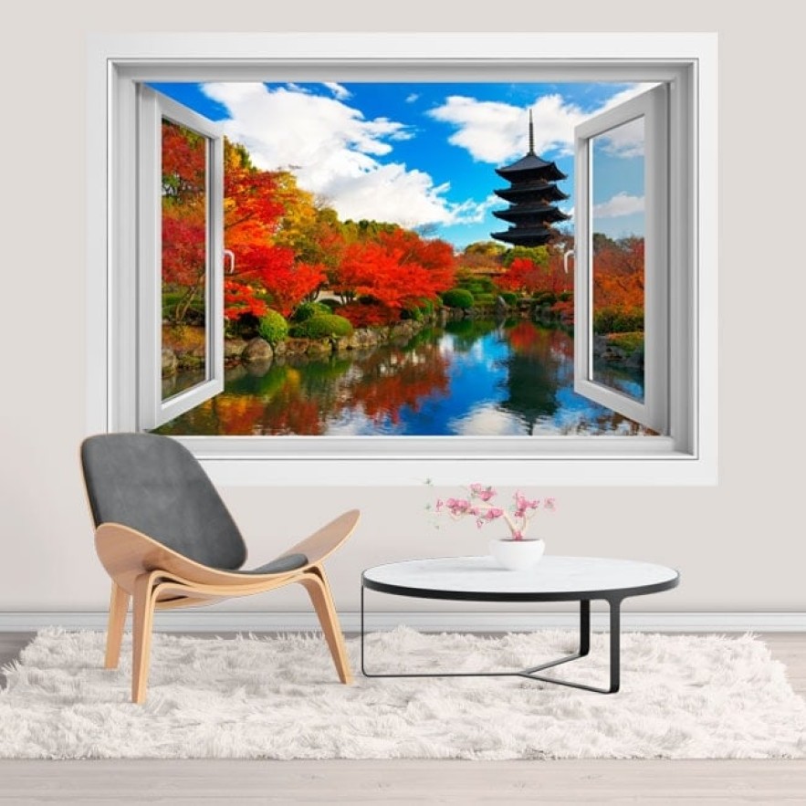 Vinilos ventana 3d toji pagoda en kioto