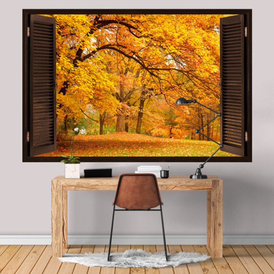 Vinilos efecto ventana 3d árboles otoño