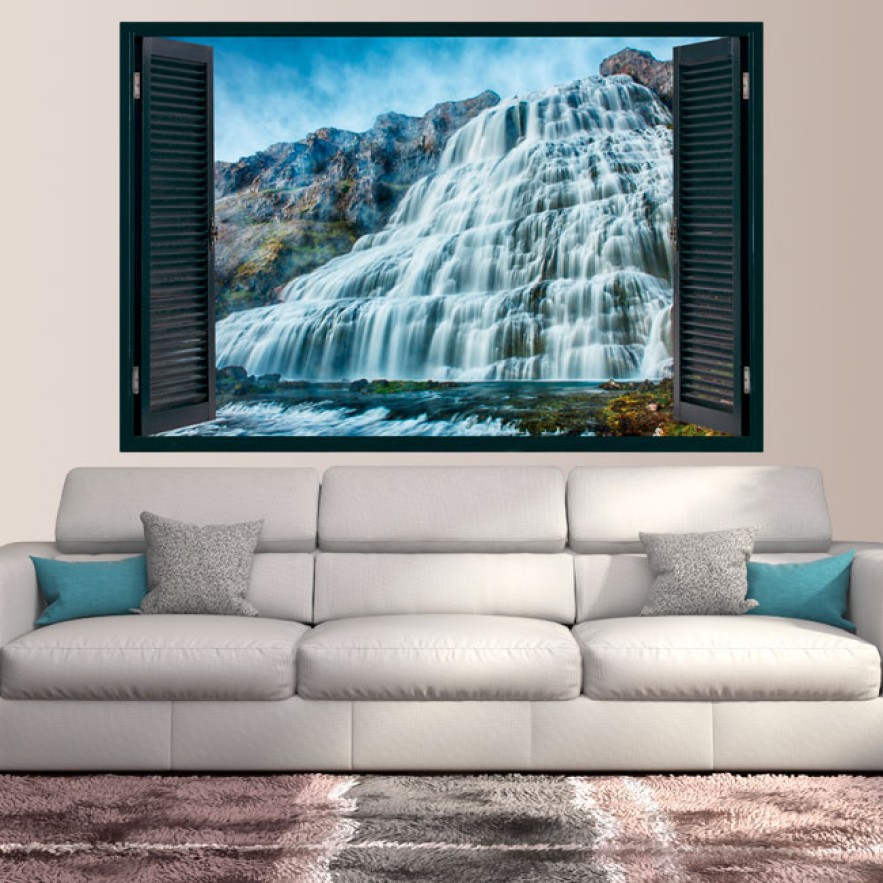 Vinilo efecto ventana cascadas naturaleza