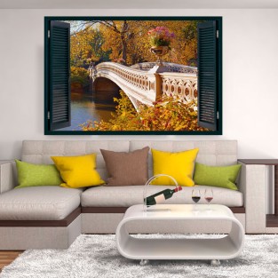 Vinilo efecto ventanas 3d puente sobre el lago