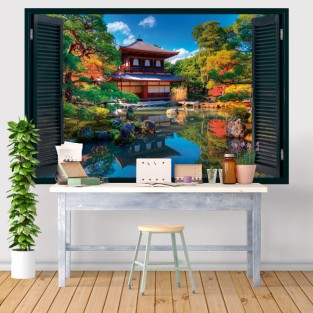 Vinilos efecto ventana 3d ginkaku ji kioto japón Vinilos efecto ventana 3d ginkaku ji kioto japón