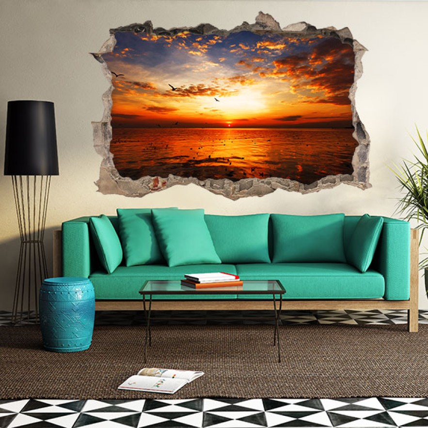 Vinilo agujero 3d puesta de sol marina
