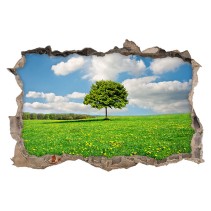Vinilo agujero 3d paisaje árbol en el campo