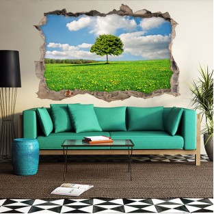 Vinilo agujero 3d paisaje árbol en el campo Vinilo agujero 3d paisaje árbol en el campo