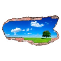 Vinilo agujero 3d paisaje árbol en el horizonte