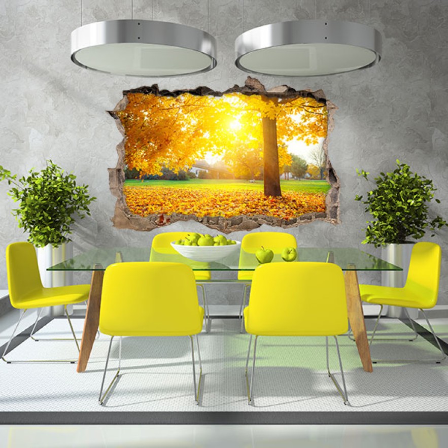 Vinilo agujero 3d árbol otoño