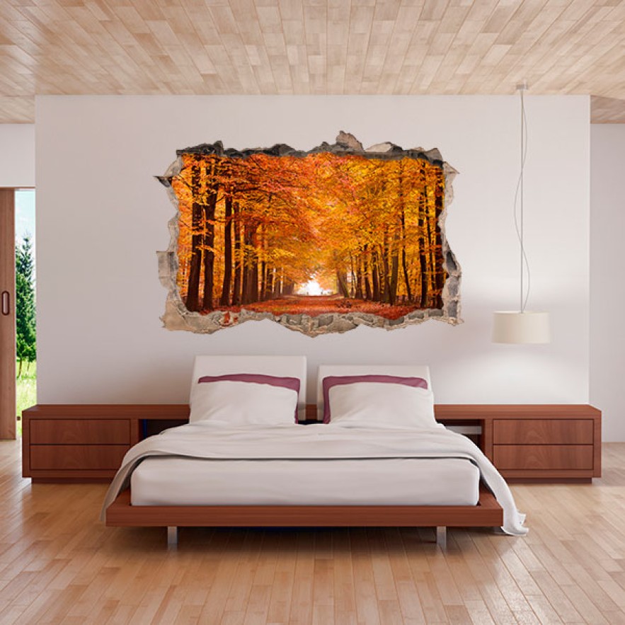 Vinilo agujero 3d árboles en otoño