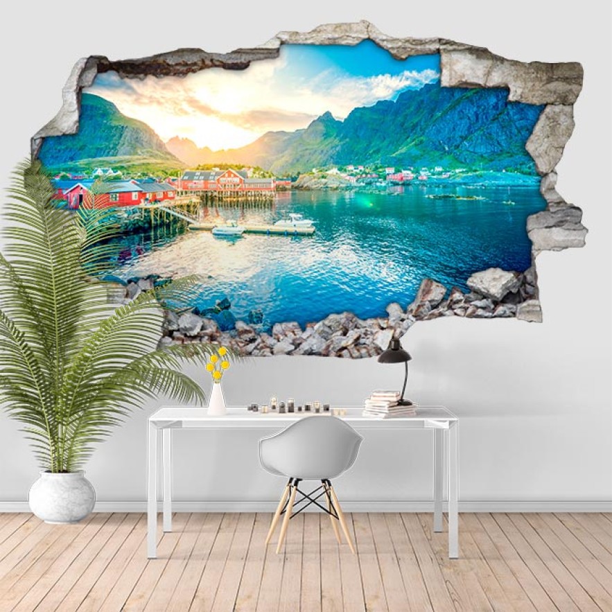 Vinilo agujero 3d atardecer noruega