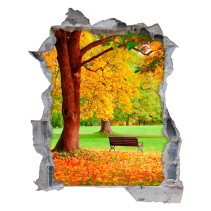 Vinilo agujero 3d parque banco y árbol otoño