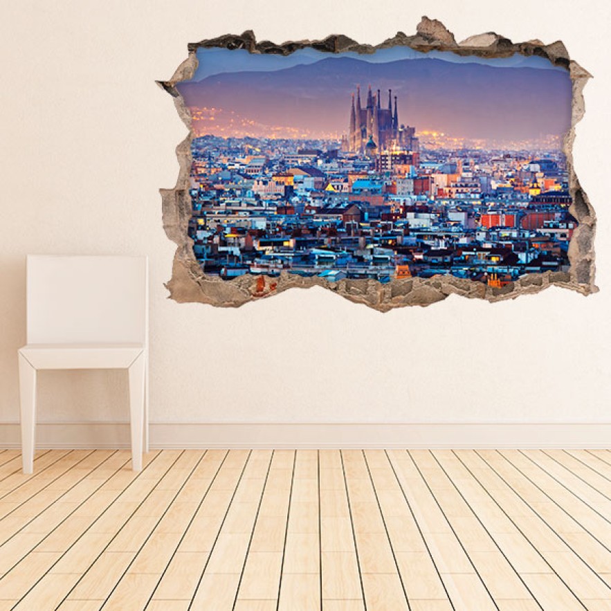 Vinilo agujero 3d panorámica barcelona