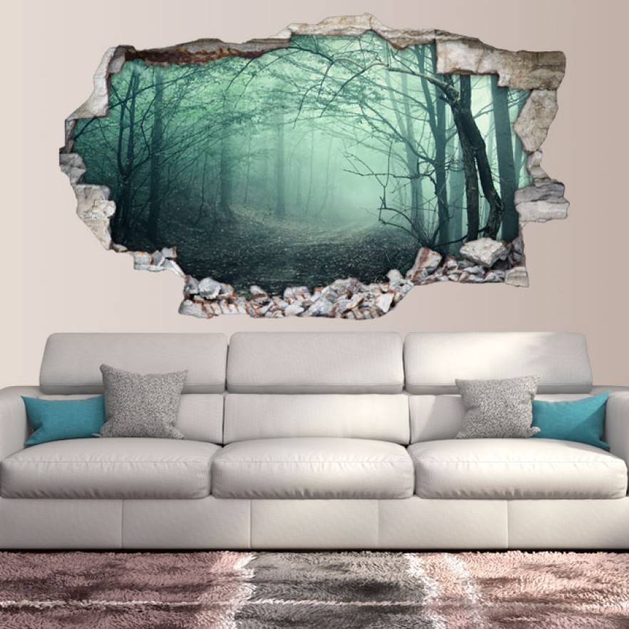 Vinilo agujero pared 3d camino en la naturaleza