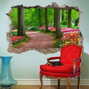 Vinilo agujero 3d camino de flores