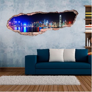Vinilo agujero 3d ciudad de hong kong de noche Vinilo agujero 3d ciudad de hong kong de noche