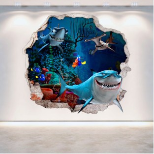 Vinilo agujero 3d disney tiburones buscando a nemo